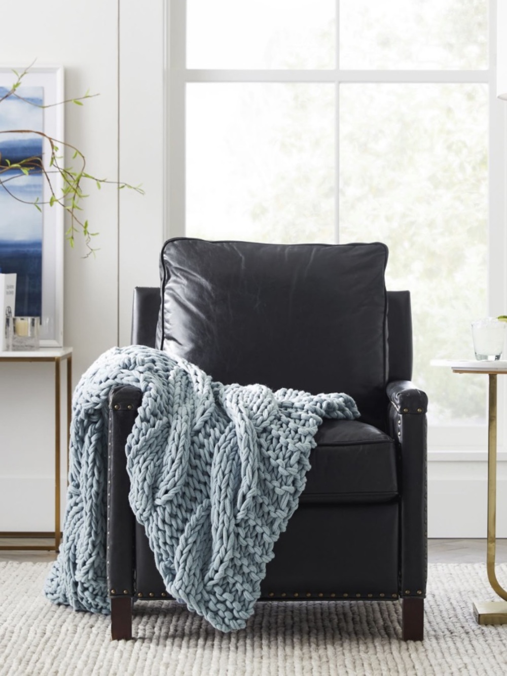 Pottery Barn Chambray Blue Colossal Handknit Throw 44x56” New In Package, $179 - Picture 2 of 7